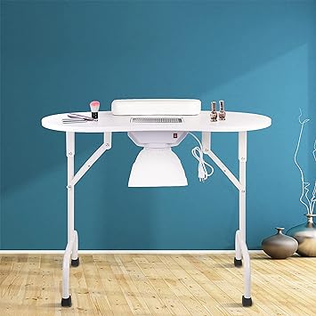 LEIBOU Professional Vented Foldable Manicure Nail Technician Table with Dust Collector Fan and Bag, and 4 Lockable Wheels, White