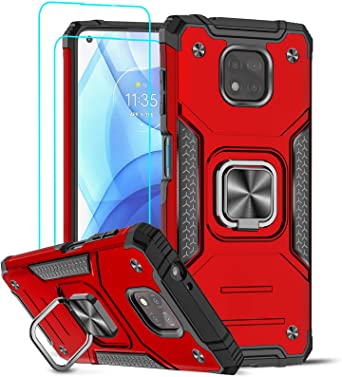 LeYi Compatible with Moto G Power 2021 Case (Not for G Power 2020) with Tempered Glass Screen Protector(2PCS), Military-Grade Phone Case with Ring Kickstand for Motorola G Power 2021 6.6-inch, Red