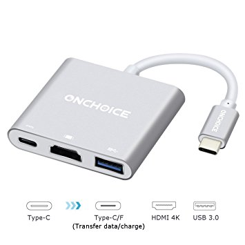 USB 3.1 Type-C To HDMI Adapter, ONCHOICE 4K USB 3.0 USB-C Converter Cable(PD2.0 Qucik charging) Digital USB Charging Cable for New Macbook/ MacBook pro/ Chromebook Silver