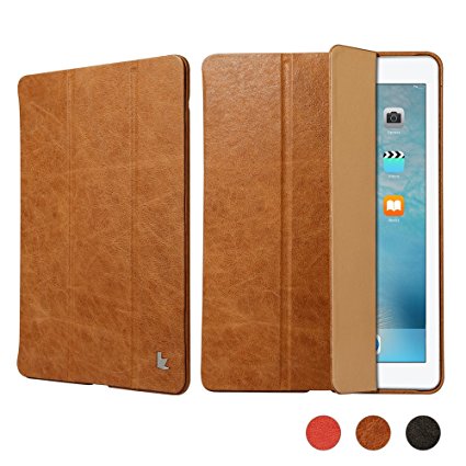 Jisoncase iPad Pro 9.7" Leather Case Smart Cover Vintage Genuine Cowhide Magnetic Case with Auto sleep & wake Function for Apple iPad Pro 9.7” [Do not fit iPad Pro 12.9”] - Brown (JS-PRO-11A20)