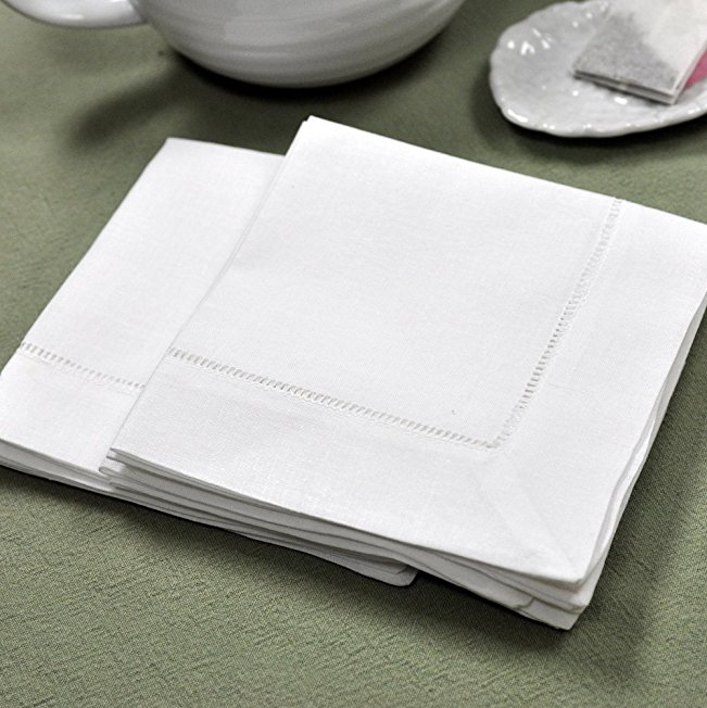White Linen Hemstitched Tea Napkins Set of 6 12" X 12" Ladder Hem Stitch Cloth Luncheon