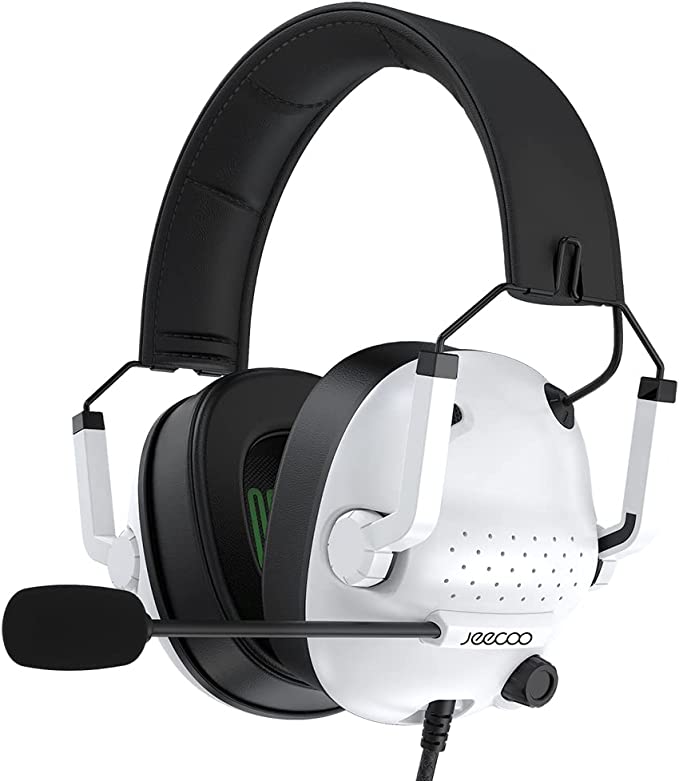 Jeecoo J50 Gaming Headset for PS4 PS5 Xbox One S/X - Stereo Sound Headphones with Microphone - Folding, Comfortable Lightweight Fit Compatible with PC Laptop Mobile Devices - White