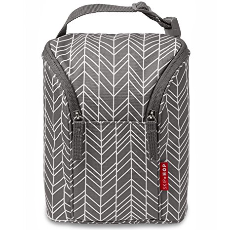 Skip Hop Grab-and-Go Insulated Double Bottle Bag, Grey Feather