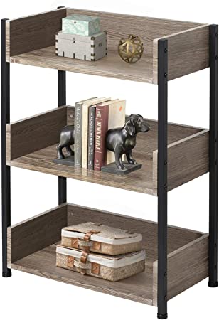 VECELO 3-Tier Bookcase,Small Storage Shelves,Industrial Shelving Unit for Living Room,Bedroom,Classroom,Brown