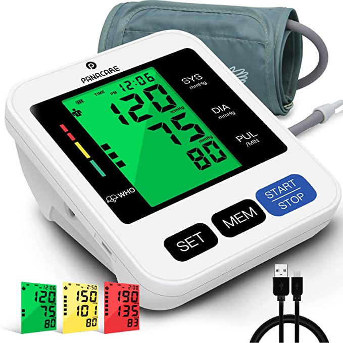 Blood Pressure Monitor, PANACARE Automatic Blood Pressure Machine for Upper Arm, Adjustable Digital BP Cuff Kit, Adjustable Cuff Large Arm Tri-Color Backlight Screen Audio Reading Heart Rate Indicator