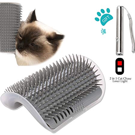 Ocathnon Cats Self Grooming Tool Corner Cats Brush with Catnip Massager Hair Shedding Trimming Comb for Cat, 1 x Cat Toy 2 in Flash Light Included