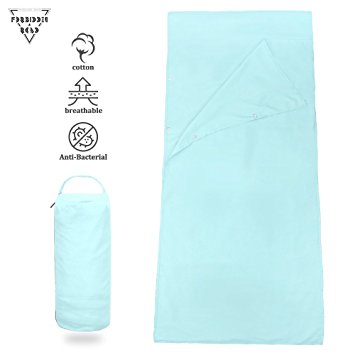 Forbidden Road Sleeping Bag Liner Cotton Sleep Sheet Sleep Sack Camping Travel Liner Lightweight with Pillow Cover Soft Healthy Clean Extreme Roomy - 2 Sizes 4 Colors