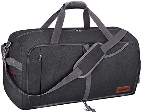 CANWAY 65L Travel Duffel Bag, Foldable Weekender Bag with Shoes Compartment for Men Women Water-Proof & Tear Resistant (Heron Black, 65L)