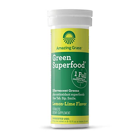 Amazing Grass Green Superfood Effervescent Tablets with Alkalizing Green and Antioxidant Blend, Lemon Lime, 10 Count