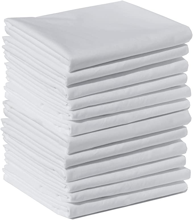 Polycotton Bulk Pack of 12 Standard Size Pillowcases, White, 200 Thread Count, 21"x30" (Fits 20" X26" Pillow), 1 Dozen, Perfect for Physical Therapy Clinics, Hotels, Camps