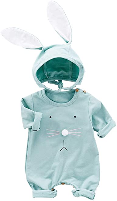 Xifamniy My First Easter Outfits Baby Girls Boys Bunny Romper Bodysuit Jumpsuit Infant Newborn with Rabbit Ear Hat