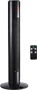 HOMCOM Ventilateur colonne tour oscillant silencieux 45 W avec télécommande écran affichage minuterie 3 modes 3 vitesses 32L x 32l x 96H cm noir