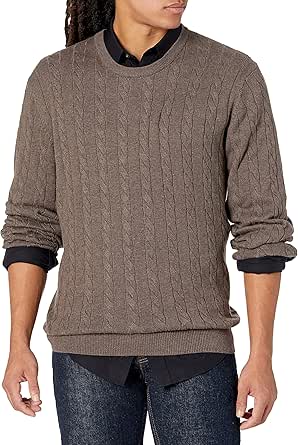 Amazon Essentials Men's Crewneck Cable Cotton Sweater