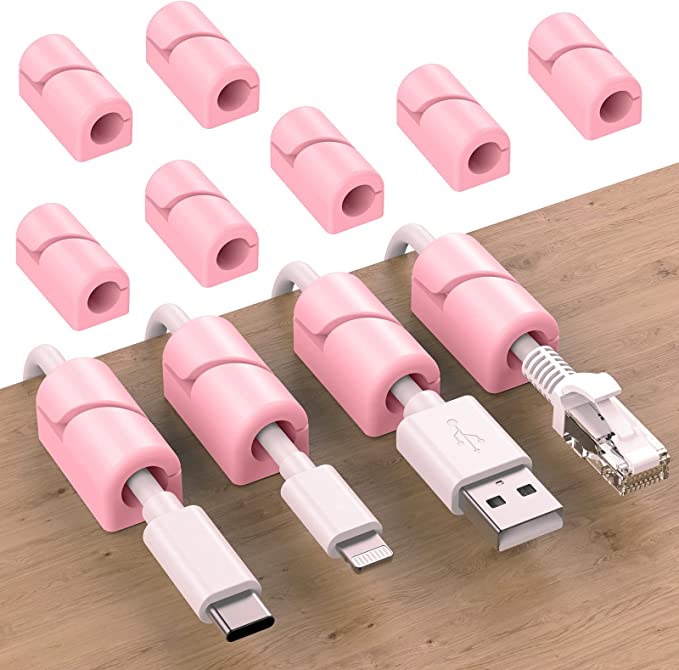 SOULWIT 20 Pcs Cable Holder Clips, Cable Management Cord Organizer Clips Silicone Self Adhesive for Desktop USB Charging Cable Power Cord Mouse Cable Wire PC Office Home (Pink)