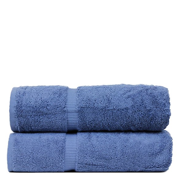 Luxury Hotel & Spa Towel Turkish Cotton Bath Towels - Wedgewood - Dobby Border - Set of 2
