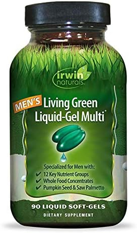 Irwin Naturals Men's Living Green Liquid-Gel Multi - 70 Essential Nutrients, Full-Spectrum Vitamins, Wholefood Blend - Targeted Adrenal & Brain Support - 90 Liquid Softgels