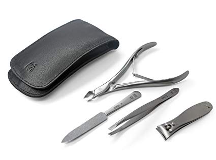 German 4pcs FINOX surgical stainless steel travel pocket clippers manicure set in magnetic leather case, GERmanikure Solingen