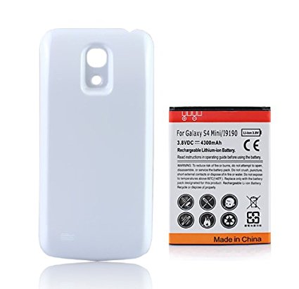 Baakyeek Replacement Extended 4300mAh Battery with Back Cover for Samsung Galaxy S4 SIV mini i9190 White