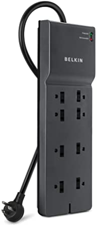 Belkin 8-Outlet Power Strip Surge Protector, Flat Plug, 8ft Cord, Office Equipment (2,500 Joules)