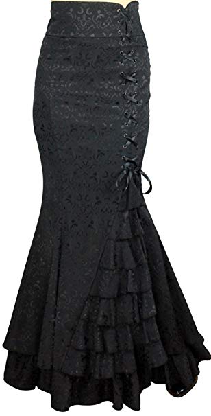 CSDttT XS-28 Shimmery Night in London - Black Gothic Victorian Stitched Jacquard Skirt