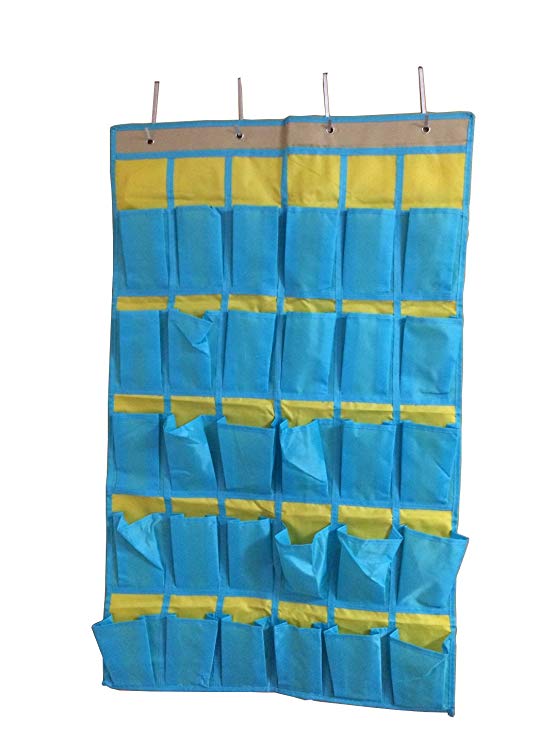 Wander Agio 30-pocket Hanging Over-the-door School Wall for Phone or Sundries and Jewelry Accessories Oxford Cloth Closet Organizer Blue