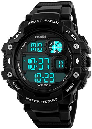 Fanmis Military Sports Analog Digital Multifunction Alarm Dual Time Waterproof Men's LED Watch Black