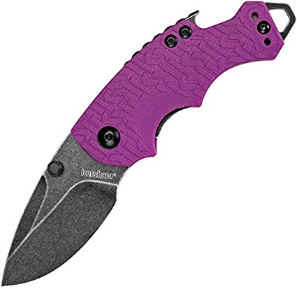 Kershaw Shuffle (8700PURBW); Multifunction Pocket Knife, 2.4” Stainless Steel Blade with BlackWash Finish, Purple K-Texture Grip, Liner Lock, Deep-Carry Pocketclip, Screwdriver, Bottle Opener, 2.8 OZ