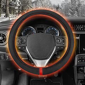 Motor Trend WarmGrip Heated Steering Wheel Cover – Hand Warming Steering Wheel Protector, Heats up Quickly - Fits Wheels 14.5-15.5" for Car Truck Van SUV (Black/Red Color)