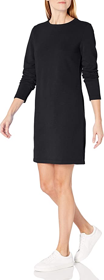 Amazon Essentials Womens Crewneck Long-Sleeve French Terry Fleece Above-The-Knee Dress