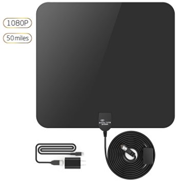 Amplified HDTV Antenna, 50 Miles Range, Te-Rich HD Indoor TV Antenna with Amplifier Home Television Antennas (High Definition, Super Thin, Lightweight, Soft) - with 15ft High Performance Coax Cable