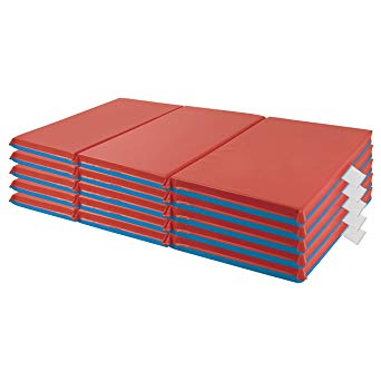 ECR4Kids Premium 3-Fold Daycare Rest Mat, Blue and Red, 2" Thick (5-Pack)