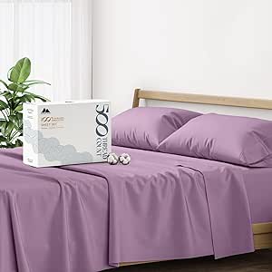 Mayfair Linen 100% Cotton Sheets for Queen Size Bed - Luxury 500 Thread Count Queen Sheet Set, 4 Piece Sateen Weave Queen Plum Cotton Sheets, Ultra Soft Deep Pocket Cooling Sheets Queen Size