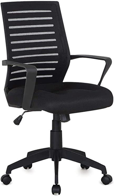 VECELO Computer Mesh Desk Chair Ergonomic Design, Adjustable Seat Height, Durable Attached Armrest, for Task Home Office Work, Black