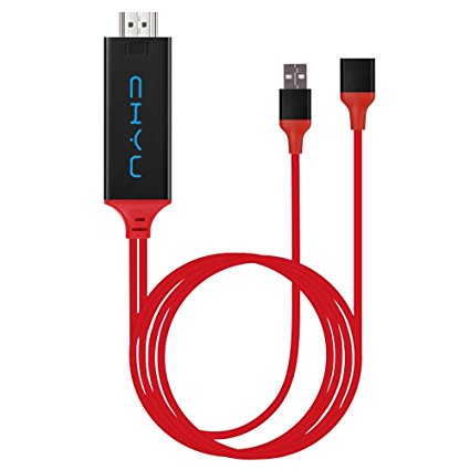 HDMI Adapter Cable,ChYu 3.5ft MHL to HDMI Adapter Cable 1080P HDTV Adapter Plug and Play No need Wifi for IPhone 5 5S 6 6S Plus 7 Plus iPad iPod,Samsung,Type C to Mirror on TV Projector (Red Black)
