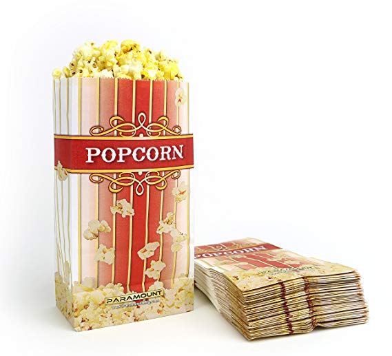 100 Popcorn Serving Bags - 'Large' Standalone Flat Bottom Paper Bag Style