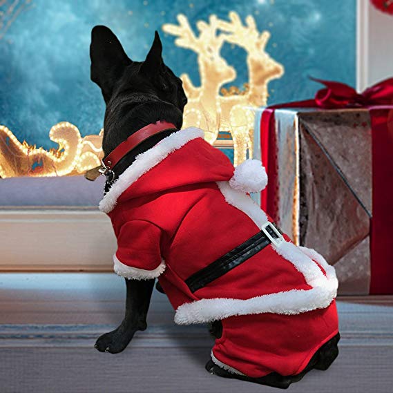 PETLESO Dog Santa Costume - Puppy Dog Christmas Coat Doggy Santa Costume Outfit with a LED Flashing Dog Tag