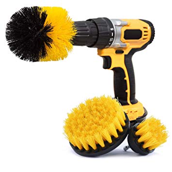 Glotoch Express Drill Brush 3 pack kit Medium- Yellow All purpose Cleaner Scrubbing Brushes for Bathroom, surface, Grout, Tub, Marble, Shower, Kitchen, Auto, Boat(Drill NOT Included)