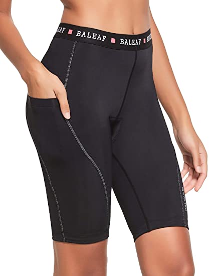 BALEAF Women's Padded Cycling Shorts Bike Compression 9'' Long Bicycle Pants Pocket Lightweight Breathable