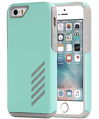 iPhone SE Case, iPhone 5/5S Case, BENTOBEN 2 In 1 Ultra Slim Dual Layer Hybrid Rugged Hard PC Soft TPU Bumper Anti-scratch Shockproof Protective Case for iPhone SE/5/5S, Mint Green/Grey