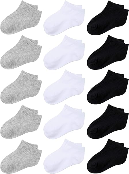 Cooraby 15 Pairs Kids' Half Cushion Low Cut Socks Teens Ankle Socks for Big Boys or Girls