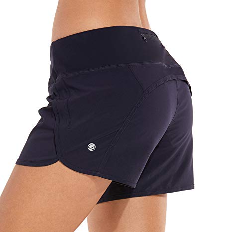 CRZ YOGA Women's Workout Sports Running Shorts Pants Zip Pocket - 4 inch