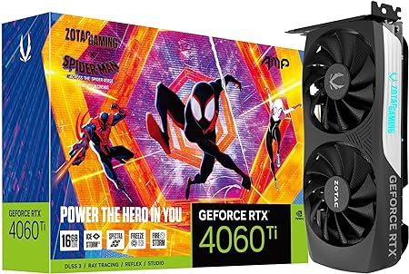 ZOTAC Gaming GeForce RTX 4060 Ti 16GB AMP Spider-Man: Across The Spider-Verse Inspired Graphics Card Bundle, ZT-D40620F-10SMP