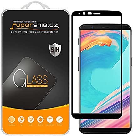 (2 Pack) Supershieldz for OnePlus 5T Tempered Glass Screen Protector, (Full Screen Coverage) Anti Scratch, Bubble Free (Black)