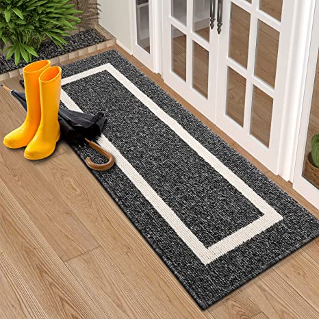 OLANLY Indoor Door Mat, 47x20, Non-Slip Absorbent Resist Dirt Entrance Mat, Washable Low-Profile Inside Entry Doormats for Entryway, Black