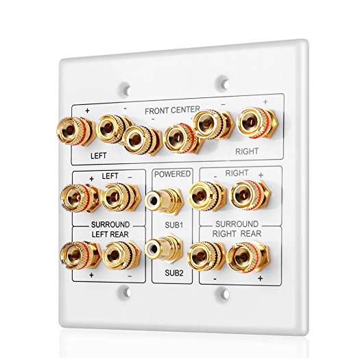 TNP Home Theater Speaker Wall Plate Outlet - Speaker Sound Audio Distribution Panel Gold Plated Copper Banana Plug Binding Post Connector Insert Jack Coupler (7.2 Surround)