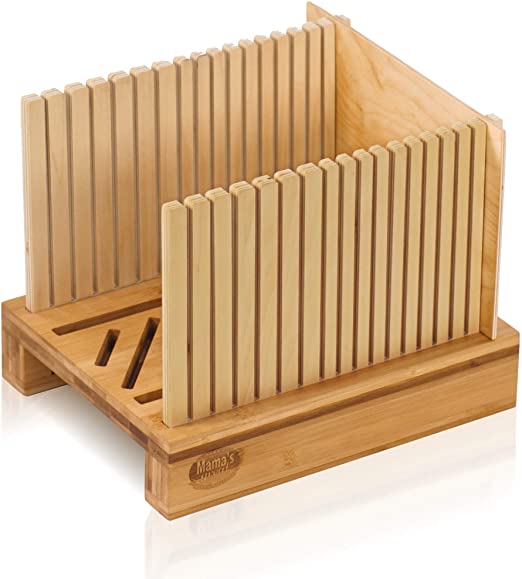 Bamboo Bread Slicer for Homemade Bread Loaf. Sturdy Wooden Bread Cutting Board. Adjustable Width Bread Slicing Guides. Compact & Foldable for Stowing. Perfect for Cutting Bagels or Even Bread Slices.
