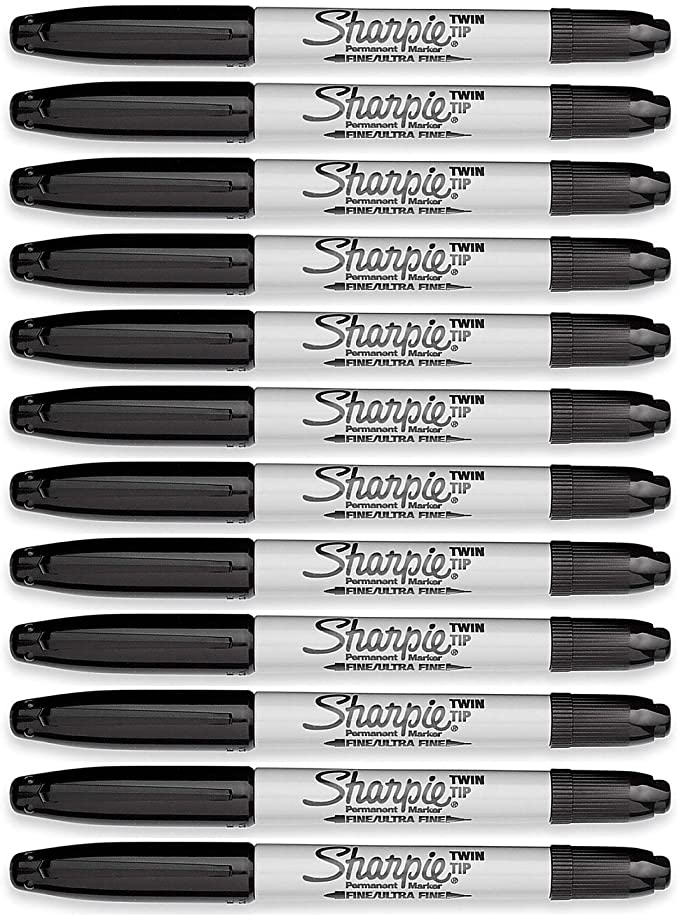 Sharpie Fine/Ultra Fine Twin Tip Permanent Marker, Black (Pack of 12)