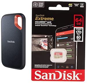 SanDisk 2Tb Extreme Portable Ssd 1050Mb/S R, 1000Mb/S W,Upto 2 Meter Drop Protection & Typec Smartphone Compatible, 5Y Warranty, External Ssd & Extreme Microsd Uhs I Card 64Gb, USB