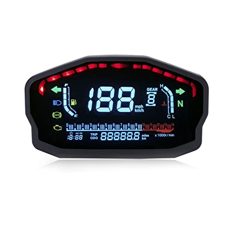 Universal Modification Motorcycle LED LCD Speedometer Digital Odometer Backlight for 1,2,4 Cylinders for BMW Honda Ducati Kawasaki Yamaha(Professional Installation Required)