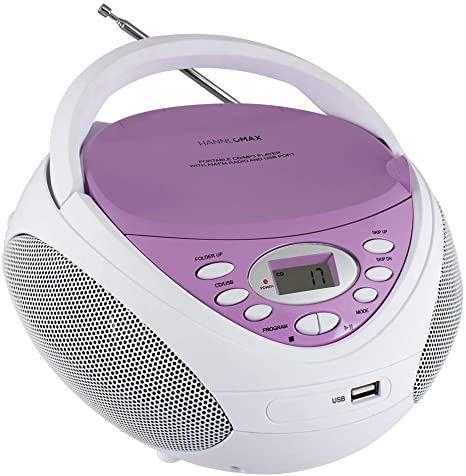 HANNLOMAX HX-326CD Portable CD/MP3 Player, AM/FM Radio, USB Port for MP3 Playback Aux-in (White/Pink)